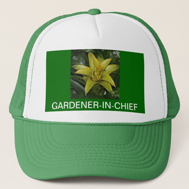 CAP, GARDENER-IN-CHIEF, GREEN BROMELIAD TRUCKER HAT (Front)