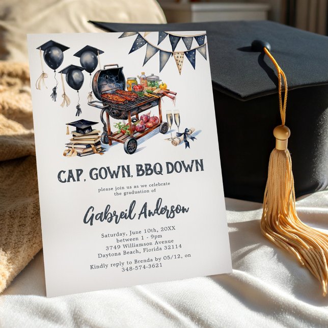 Cap Gown BBQ Down Graduation Invitation (Creator Uploaded)