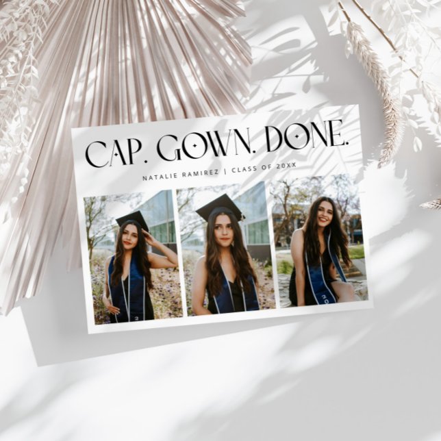 Cap. Gown. Done. Multi Photo White Graduation Announcement (Creator Uploaded)
