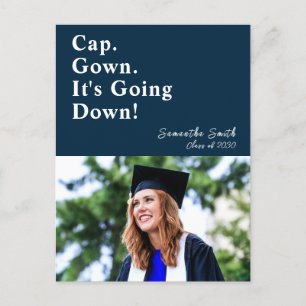 Cap Gown It's Going Down Blue Modern Graduation Announcement Postcard