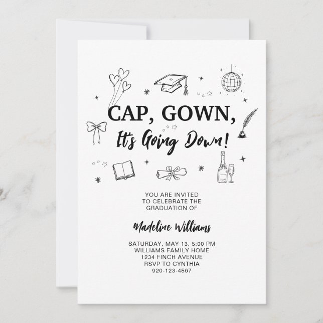 Cap Gown It's Going Down Graduation Invitation (Front)