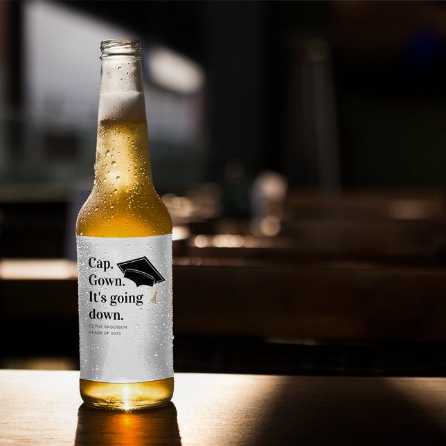 Cap Gown It's Going Down Graduation Party Beer Bottle Label (Creator Uploaded)