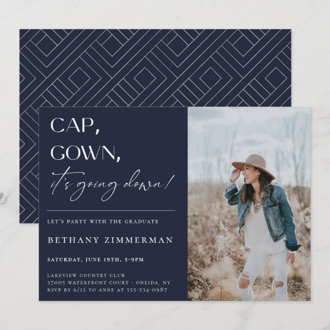 Cap Gown It's Going Down Graduation Party Invitation (Front/Back)