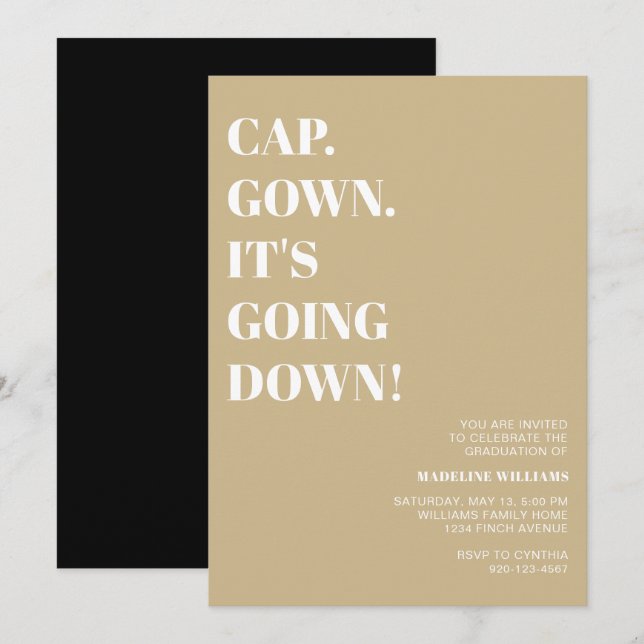 Cap Gown It's Going Down Graduation Party  Invitation (Front/Back)