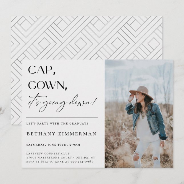 Cap Gown It's Going Down Graduation Party Invitation (Front/Back)