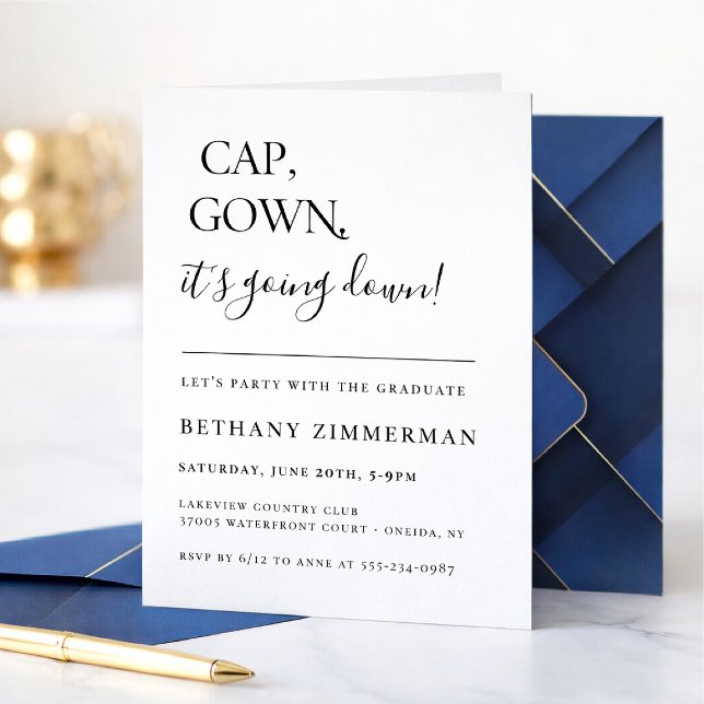 Cap Gown It's Going Down Graduation Party Invitation (Creator Uploaded)