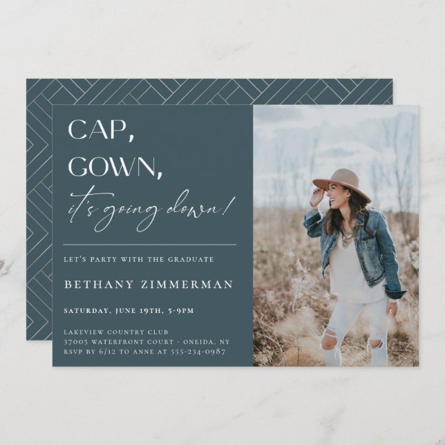 Cap Gown It's Going Down Graduation Party Invitation (Front/Back)