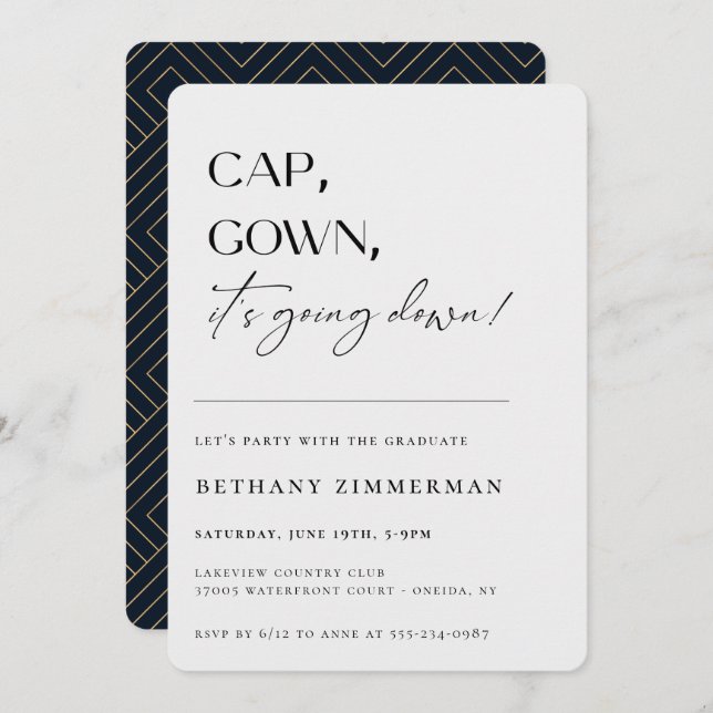 Cap Gown It's Going Down Graduation Party Invitation (Front/Back)