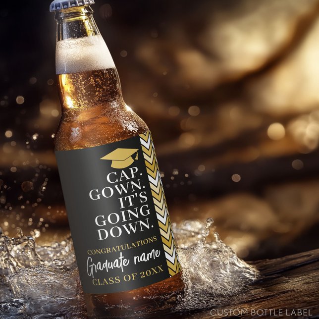Cap Gown It's Going Down - Name Modern Graduation Beer Bottle Label (Custom Beer Bottle Label with a Graduation Design)