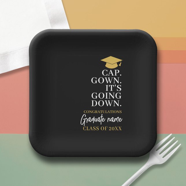 Cap Gown It's Going Down - Name Modern Graduation Paper Plate (Custom Graduation Paper Plate)