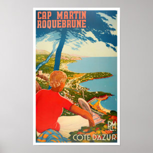 Cap Martin Roquebrune France vintage travel Poster