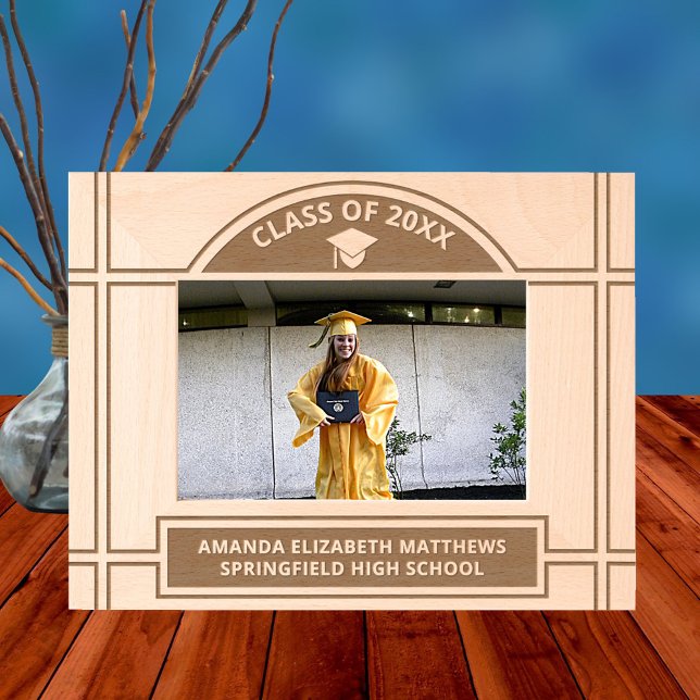 Cap N Tassel Stylish Arch 6x4L Graduation Picture Etched Frames (Add your grad's info to this custom etched graduation picture frame for a one of a kind keepsake)