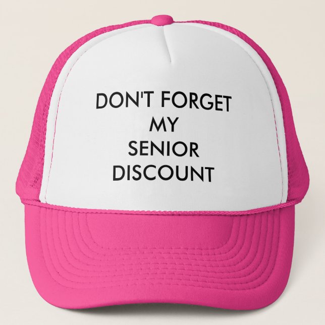 CAP, PINK, SENIOR DISCOUNT TRUCKER HAT (Front)
