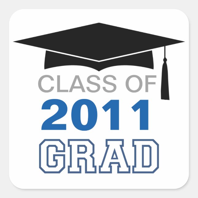 Cap & tassel blue class year graduation gift tag (Front)