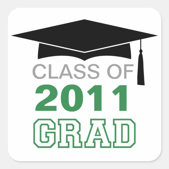 Cap & tassel green class year graduation gift tag (Front)