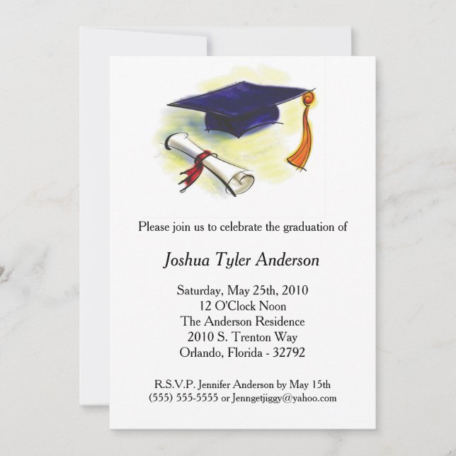 Cap Tassle Diploma Graduation Party Invitation (Front)