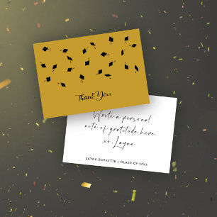 Cap Toss Black & Gold Graduation Thank You Card