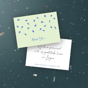 Cap Toss Blue & Green Graduation Thank You Card