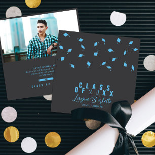 Cap Toss Grey & Blue Graduation Announcement