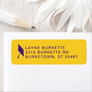 Cap Toss Purple & Gold Graduation Return Address