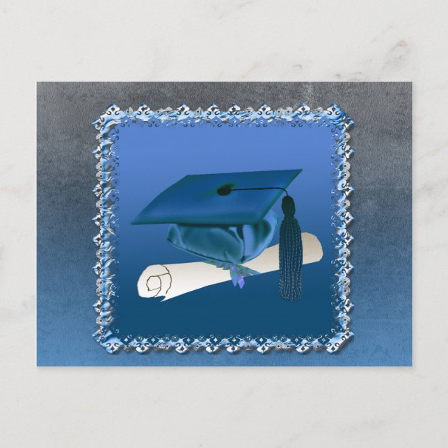 Cap with tassel & Diploma, Graduation Announcement Postcard (Front)