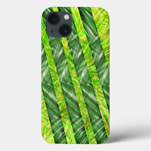 Capa verde amarela com riscos e traços tipo bambu iPhone 13 case
