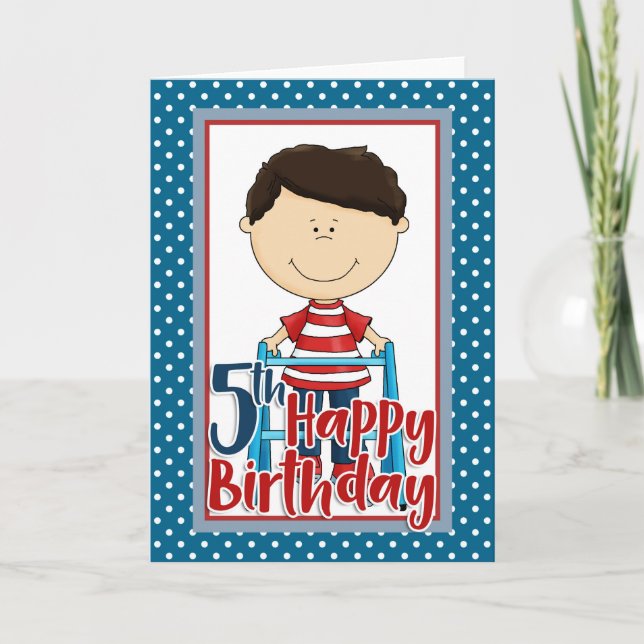 Capable Boy with Walker - Happy 5th Birthday Card (Front)