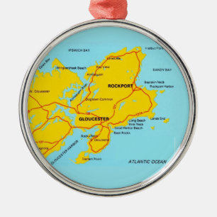 Cape Ann Gloucester Map Metal Tree Decoration