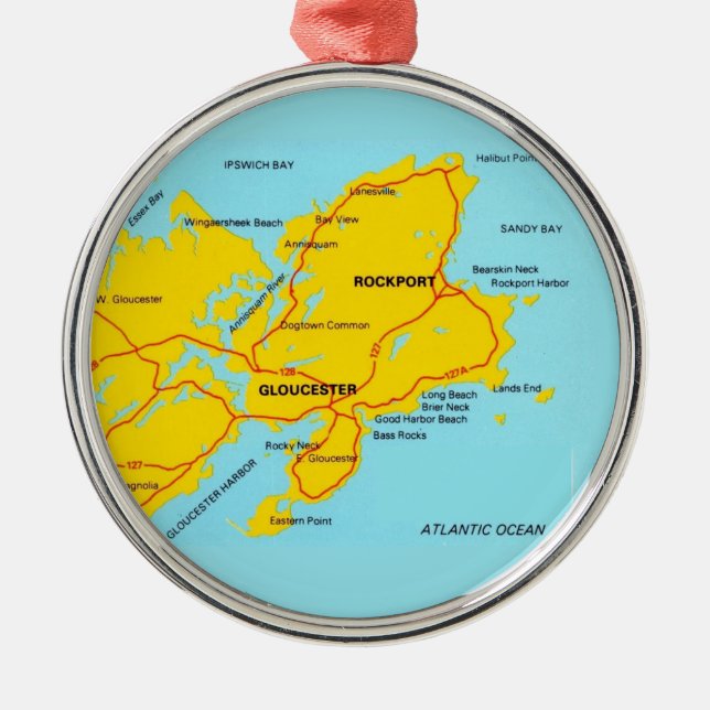 Cape Ann Gloucester Map  Metal Tree Decoration (Front)