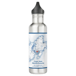 Cape Ann Gloucester Massachusetts Map Water Bottle