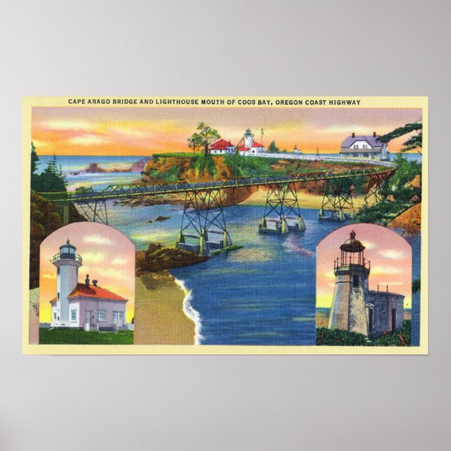 Cape Arago Bridge and Lighthouse Mouth Poster (Front)