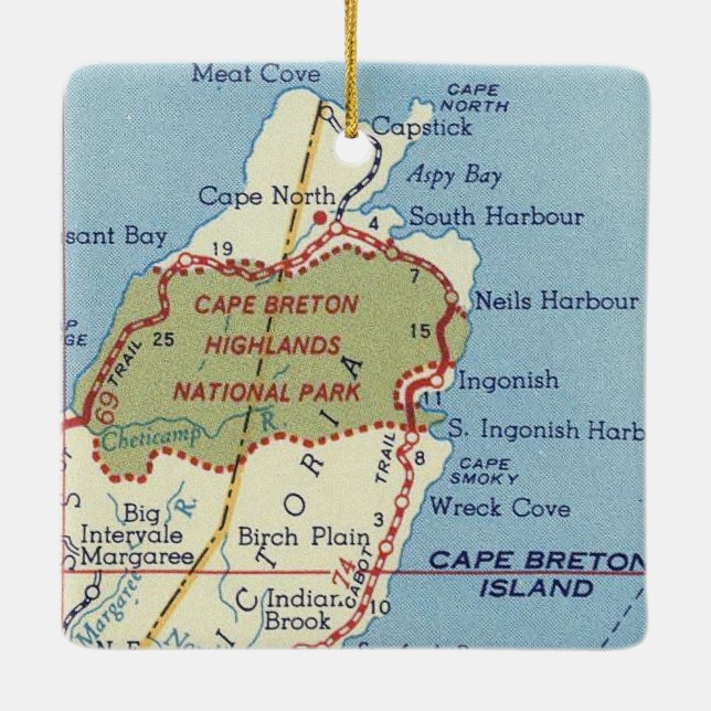 Cape Breton Highlands Vintage Map Ceramic Ornament (Back)