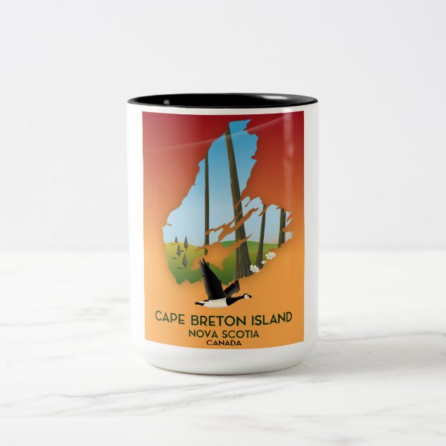 Cape Breton Island nova Scotia Canada map Two-Tone Coffee Mug (Center)