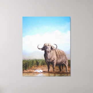 Cape Buffalo & Egret A Harmony of Strength & Grace Canvas Print
