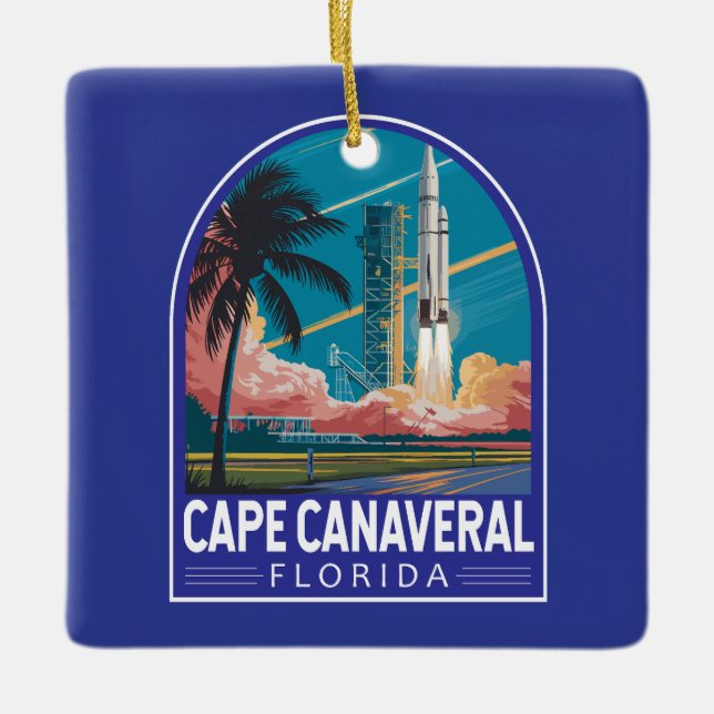 Cape Canaveral Florida Illustration Travel Art Ceramic Ornament (Front)