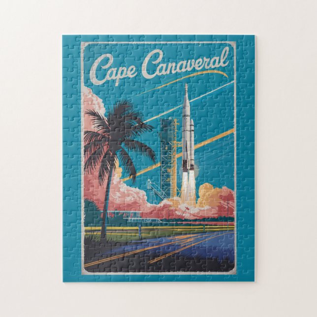 Cape Canaveral Florida Illustration Travel Art Jigsaw Puzzle (Vertical)