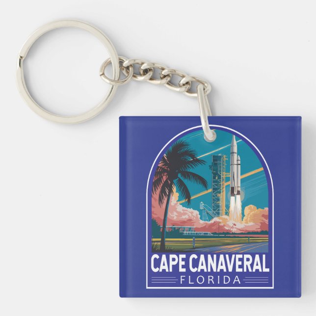 Cape Canaveral Florida Illustration Travel Art Key Ring (Front)