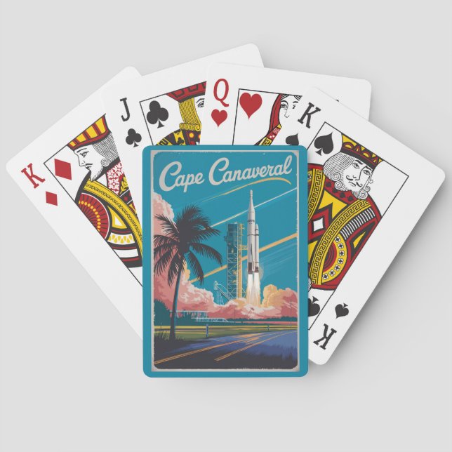 Cape Canaveral Florida Illustration Travel Art Playing Cards (Back)
