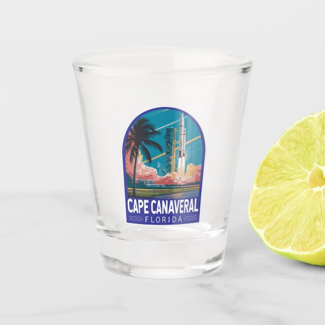 Cape Canaveral Florida Illustration Travel Art Shot Glass (Front)