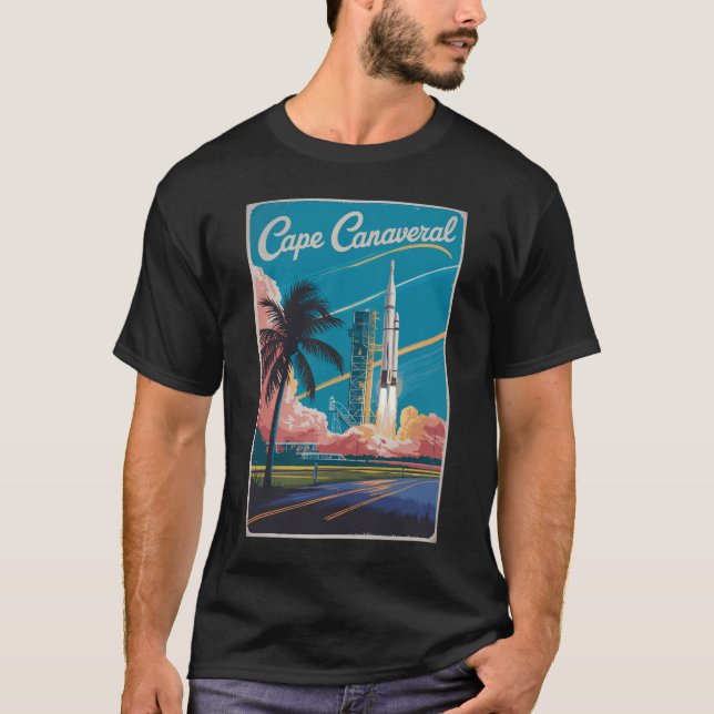 Cape Canaveral Florida Illustration Travel Art T-Shirt (Front)