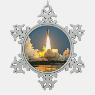 Cape Canaveral Florida Launch Pad Snowflake Pewter Christmas Ornament