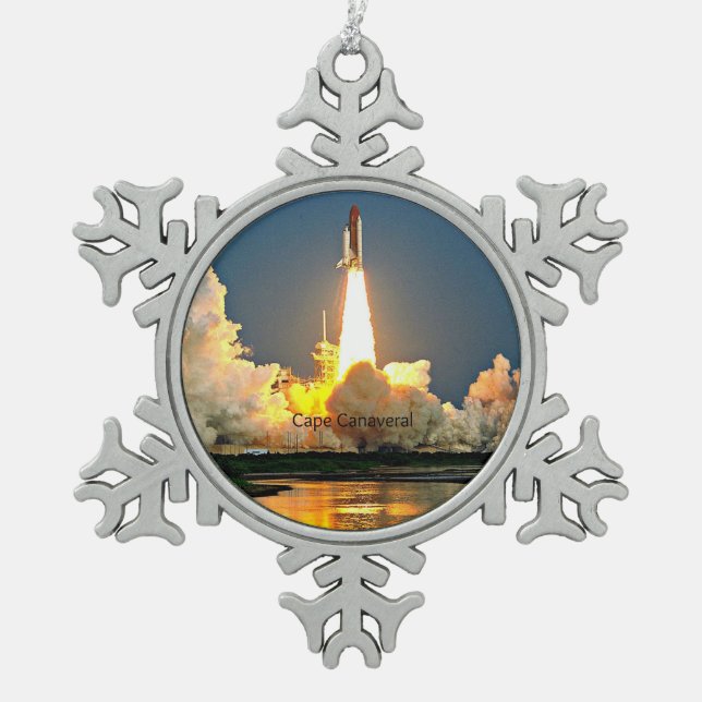 Cape Canaveral Florida Launch Pad Snowflake Pewter Christmas Ornament (Front)
