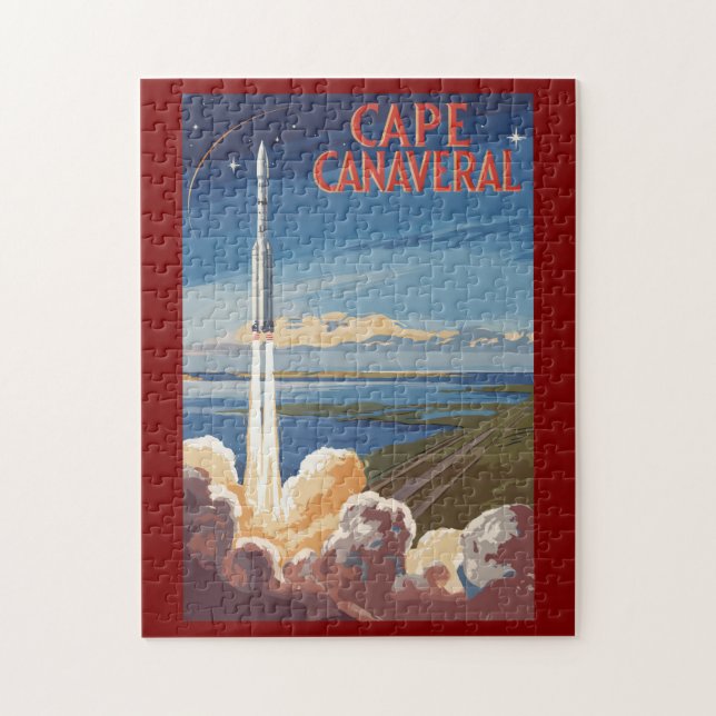 Cape Canaveral Florida Painterly Travel Art Retro Jigsaw Puzzle (Vertical)
