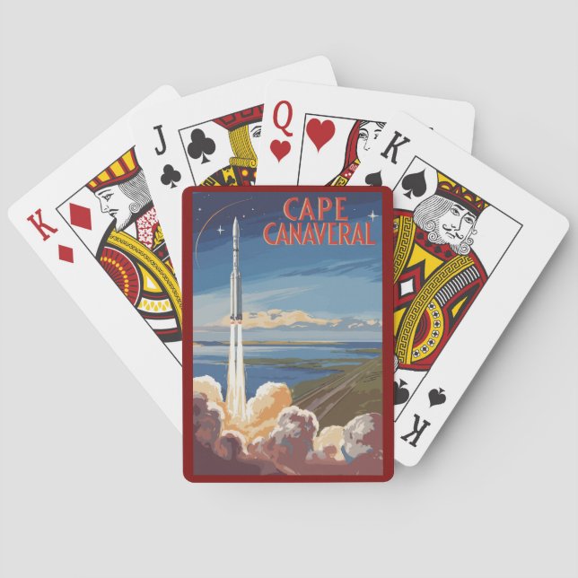 Cape Canaveral Florida Painterly Travel Art Retro Playing Cards (Back)
