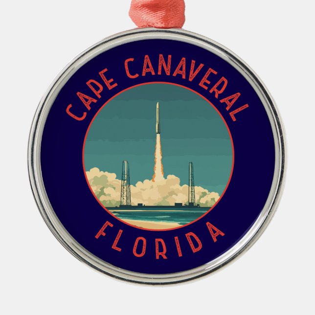 Cape Canaveral Florida Retro Distressed Circle Metal Tree Decoration (Front)