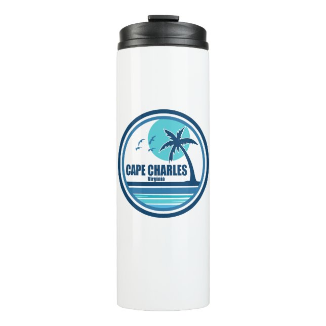 Cape Charles Beach Virginia Palm Tree Birds Thermal Tumbler (Front)