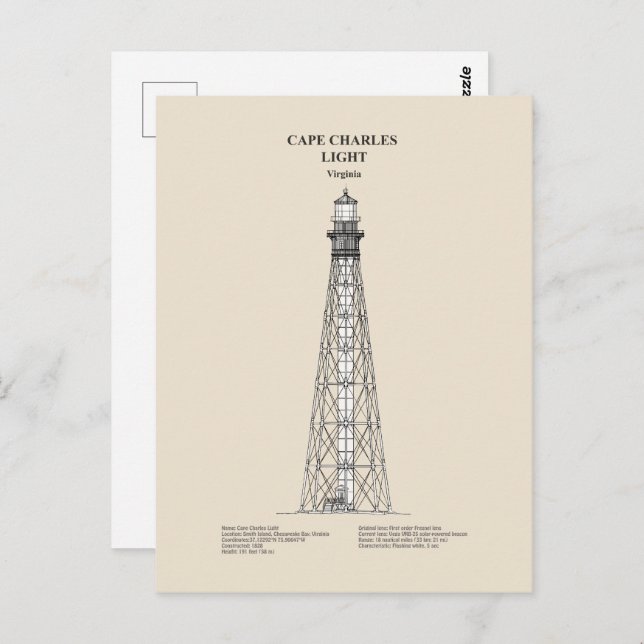 Cape Charles Lighthouse - Virginia - SBD Postcard (Front/Back)