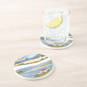 Cape Cod Bay Ocean Shore Coastal Watercolor Coaster
