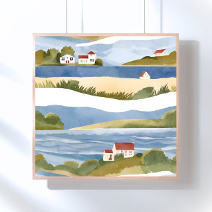 Cape Cod Bay Ocean Shore Coastal Watercolor Poster