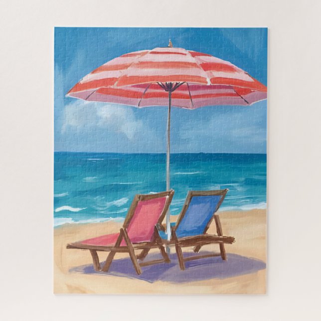 Cape Cod Beach Day | Watercolor Ocean MA  Jigsaw Puzzle (Vertical)